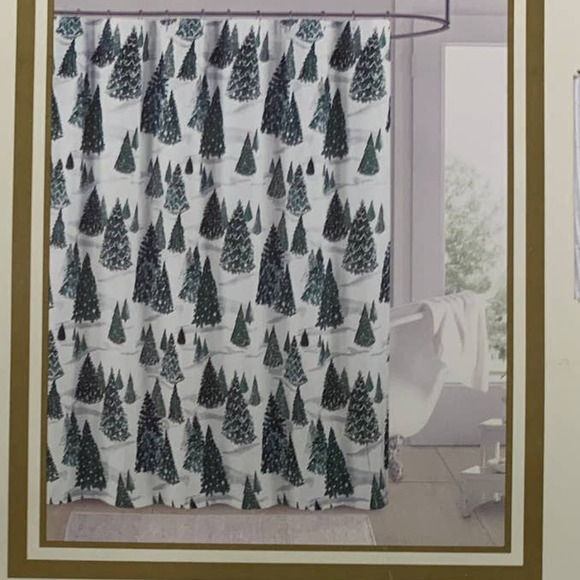 Ridgefield Home Christmas Trees Holiday Woodland Forest White Shower Curtain New - Picture 1 of 4